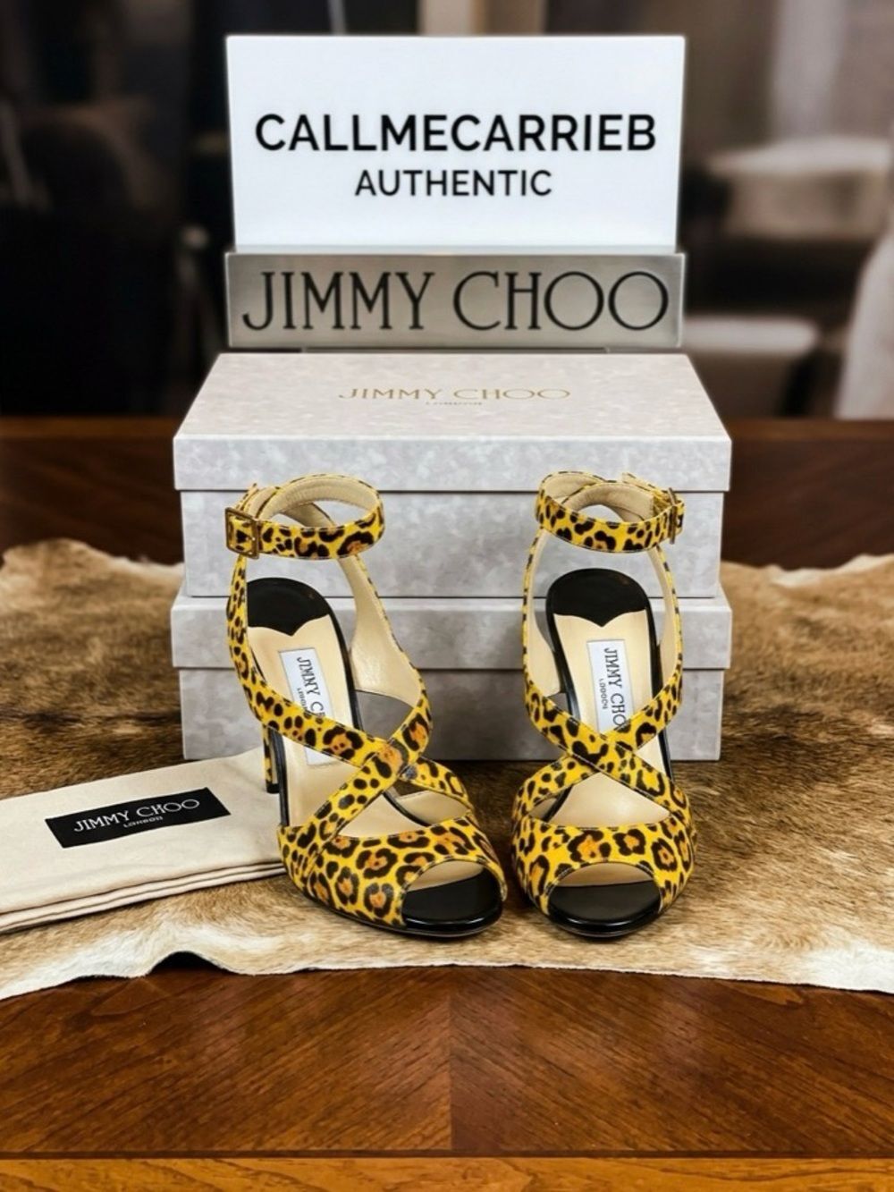 🛍️ Jimmy Choo Authentic Leopard Print Patent Leather Slingback Sandals